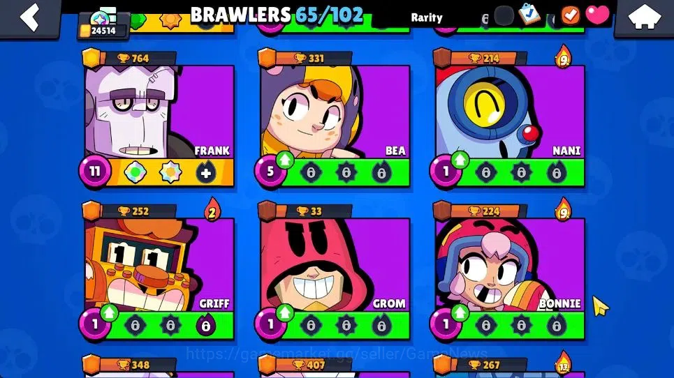 Brawl Stars Accounts 24514 Trophy|11k Bling|65 Brawlers 8 Max Lvl|2 Legend [Jock Stu,Mecha Colt] 1 Mythic [Pop Penny] 28 14