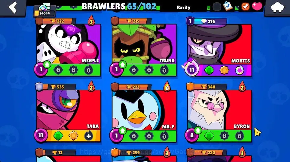 Brawl Stars Accounts 24514 Trophy|11k Bling|65 Brawlers 8 Max Lvl|2 Legend [Jock Stu,Mecha Colt] 1 Mythic [Pop Penny] 28 17