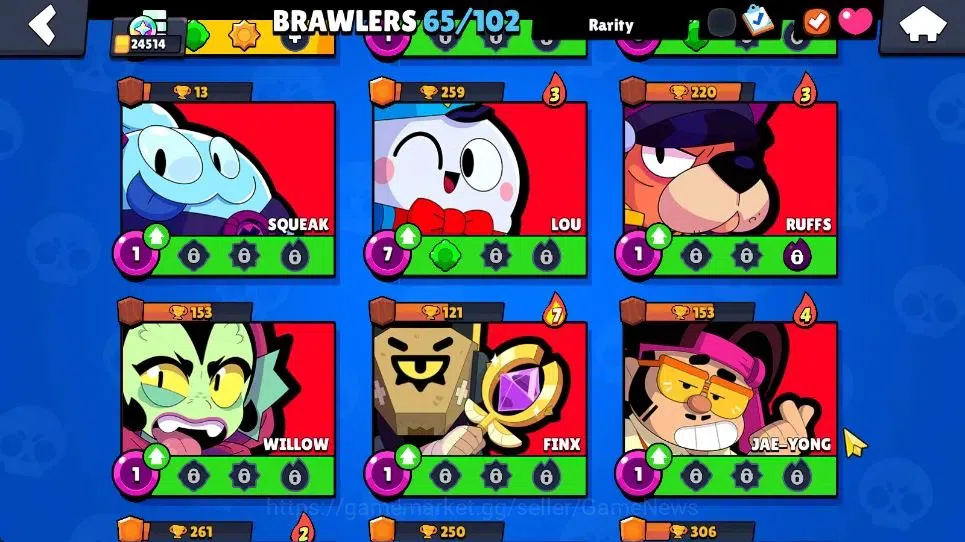 Brawl Stars Accounts 24514 Trophy|11k Bling|65 Brawlers 8 Max Lvl|2 Legend [Jock Stu,Mecha Colt] 1 Mythic [Pop Penny] 28 18