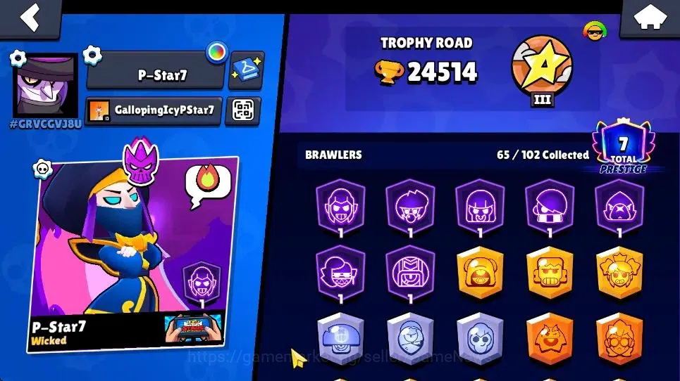 Brawl Stars Accounts 24514 Trophy|11k Bling|65 Brawlers 8 Max Lvl|2 Legend [Jock Stu,Mecha Colt] 1 Mythic [Pop Penny] 28 3