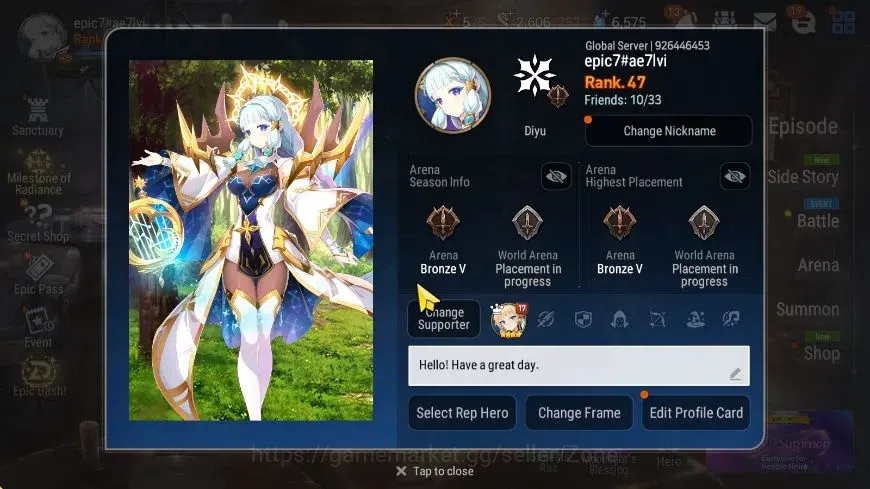 Epic Seven Accounts Limited Hero GLOBAL|New Era 5ML (LQC, AstElena, DKSharun, ApRavi, LW Peira)|PoH+Bless ON|SS 6.5K|Stove 5