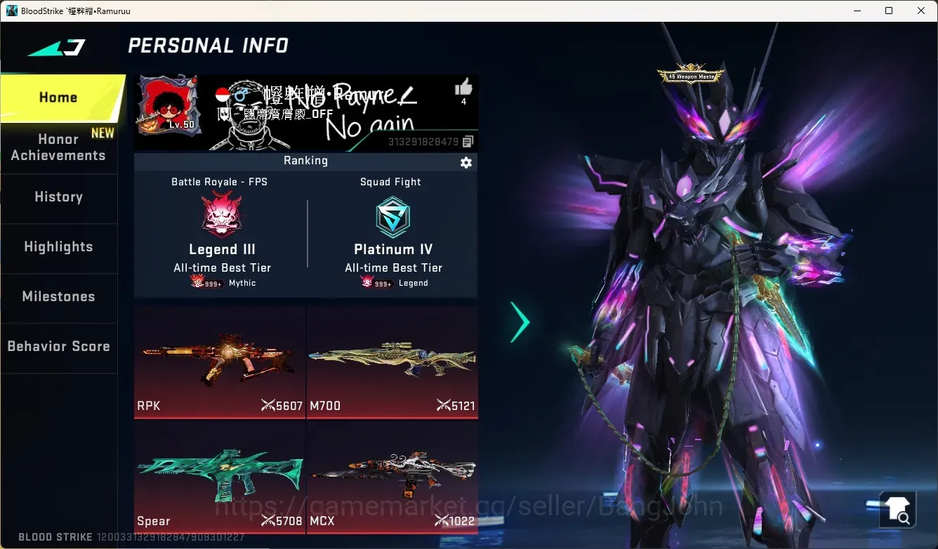 Blood Strike Accounts Collab Skin ASIA|Eternal Melee:Chainblade-Chainflux|3 Eternal Gun|1 Eternal Striker|12 Collab Gun 1