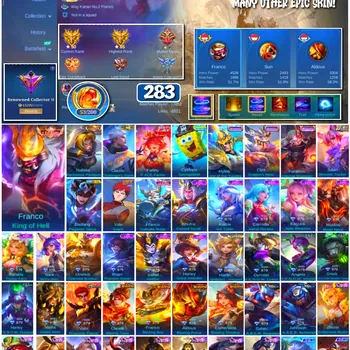 Mobile Legends: Bang Bang Accounts 🔥 #4133 🔥 💎 283 Skins 👑 Legend Franco King of Hell ⚔️ Renowned Collector III