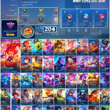 Mobile Legends: Bang Bang Accounts #4607 204 Skins | Fanny P.ACE Fanny (P.ACE) | Karina Leona (KOF) | Badang Pegasus Seiya