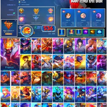 Mobile Legends: Bang Bang Collector #3516 536 Skins | Legend Franco & Miya | 4 Collect image 1