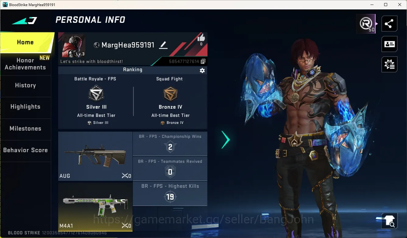 Blood Strike Accounts Starter ASIA|Ultra Melee:Katar-Selachian|2 Legendary Gun|Ultra Striker:Nacho-EDM|1 Name-Changing 1