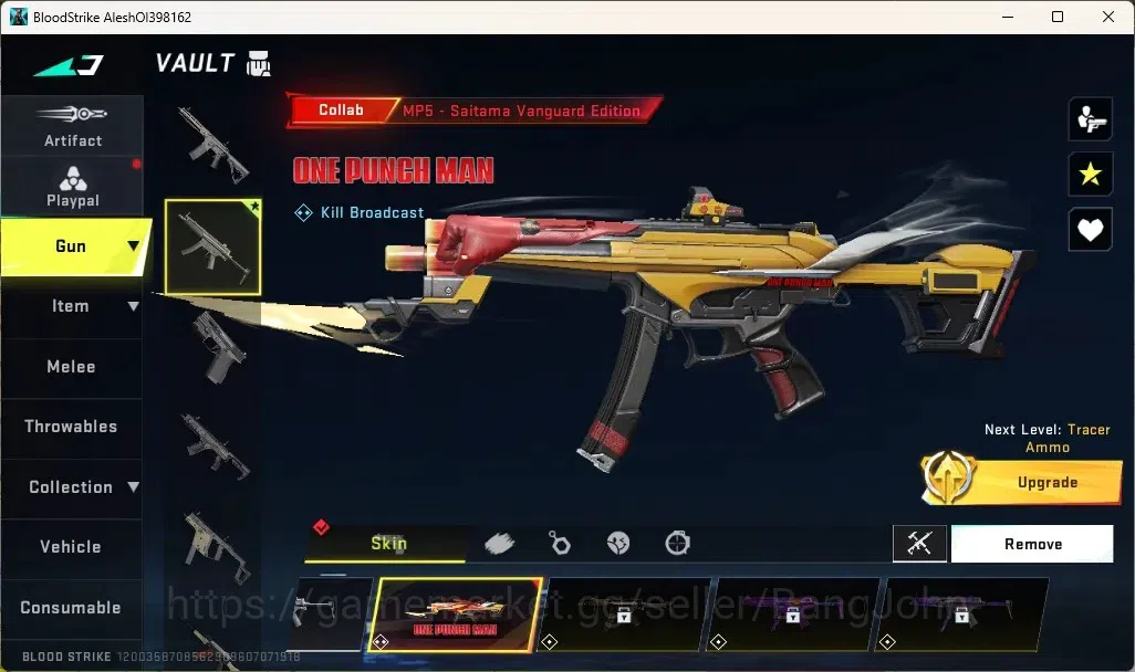 Blood Strike Accounts Collab Skin ASIA | 1 OPM: MP5-Saitama Vanguard Edition|1 Collab Sedan OPM|1 Epic Name Changing 2