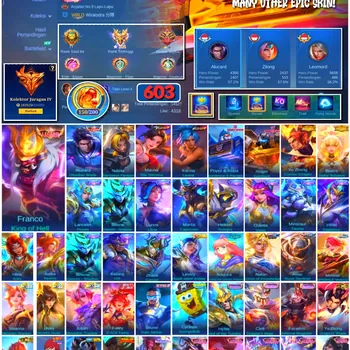 Mobile Legends: Bang Bang Accounts #4379 603 Skins | Franco King of Hell (LEGEND) | Alucard Obsidian Blade (LEGEND) | Masha