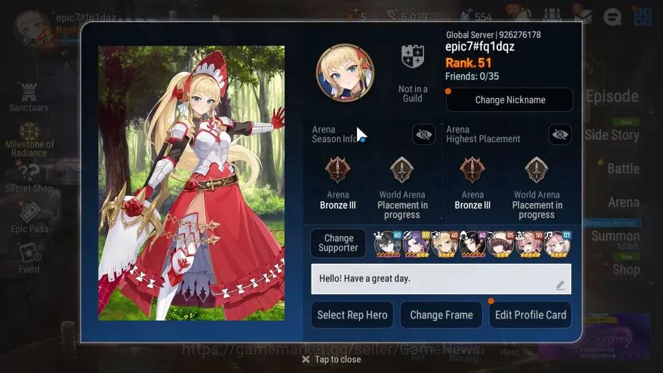 Epic Seven Accounts GLOBAL Unverif|New Era|5 ML(BArunka,Zio,LW Peira)+ image 2