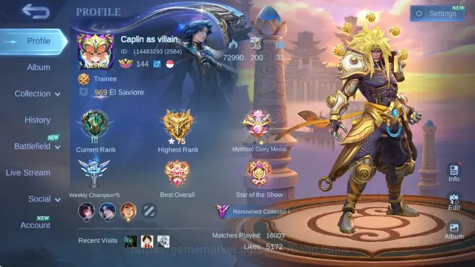 Mobile Legends: Bang Bang Accounts Global|Skin 344|Renowned|KOF Karina ,Saintsaiya Ba image 1