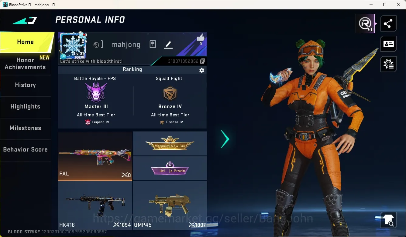 Blood Strike Accounts Starter ASIA|Ultra Melee:TalonKnife-Sanctum|1 Limited Gun:Origin-12|4 Ultra Gun|7 Legendary Gun|Check 1