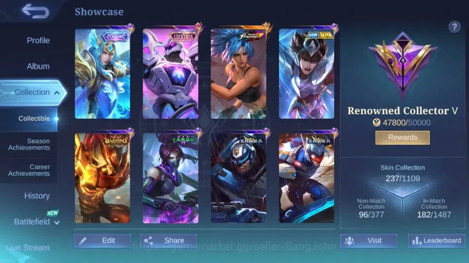 Mobile Legends: Bang Bang Accounts Global|Hero 132|Skin 237|Renowned|KOF Karina,Colle image 2