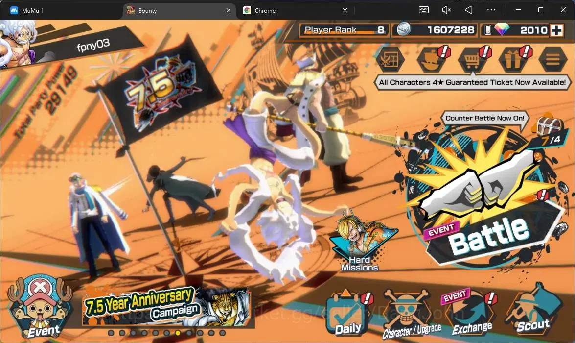 One Piece Bounty Rush Accounts High-End Global |EX 3|PR 8|KOP Gol D.Roger, GP Edward Newgate, TFE Monkey D.Luffy Max |RD 1