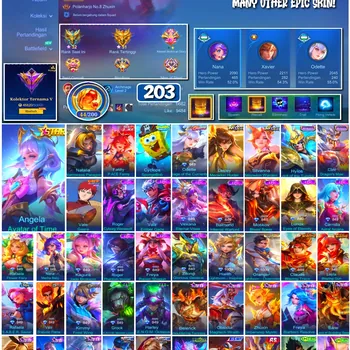 Mobile Legends: Bang Bang Accounts #4215 203 Skins Angela Avatar of Time Nana Xavier Odette