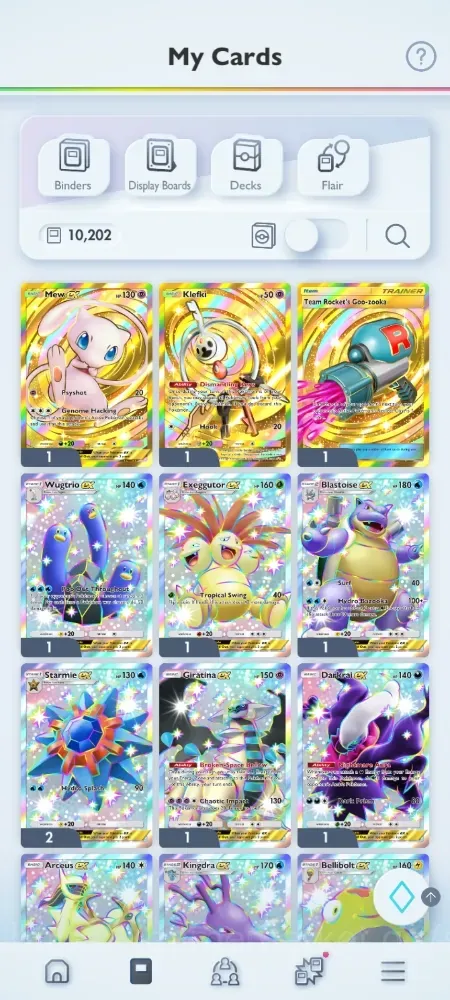 Pokémon TCG Pocket Accounts High-Level EN|10,2k Card|186+ EX|3 Crown (Mew,Klefki,GooZooka) 33 Shiny|Mega 1