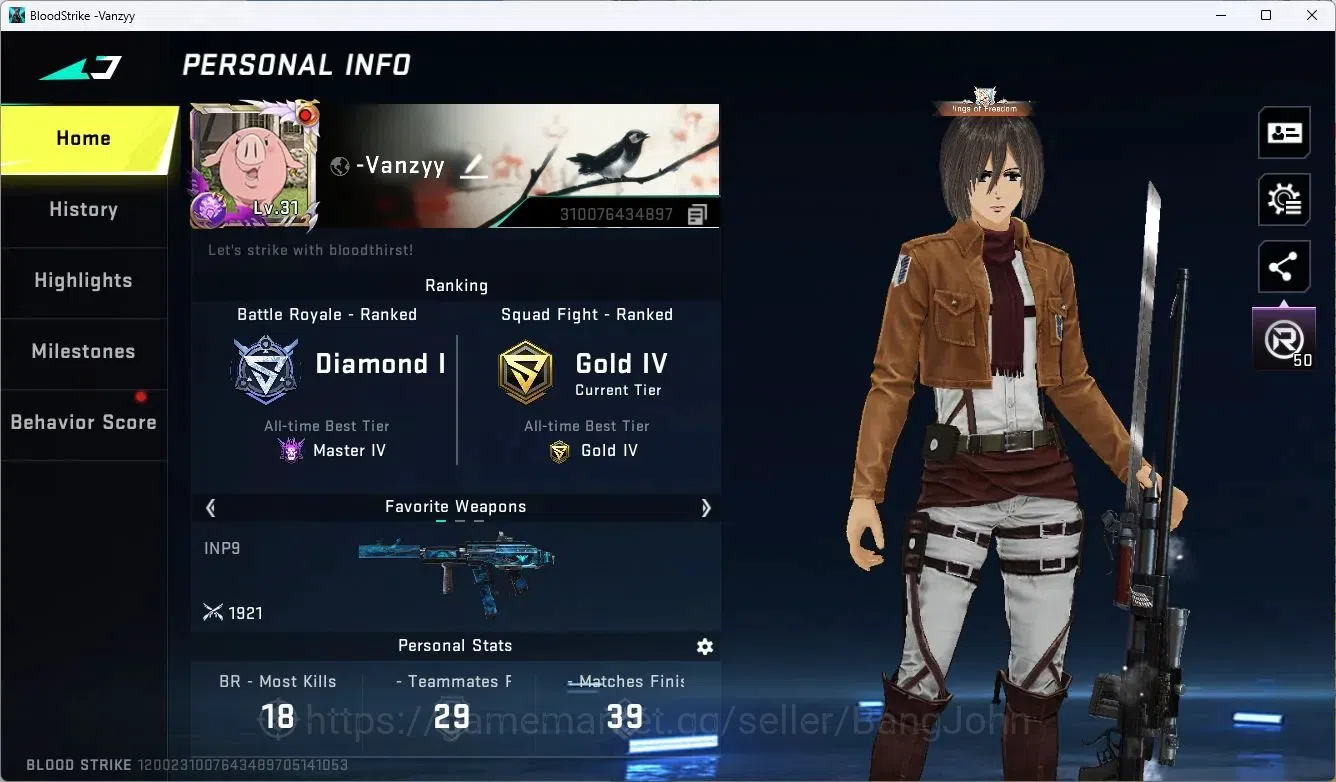 Blood Strike Accounts ASIA | Collab M700-Thunder Gun AOT | 7 Legendary S image 2
