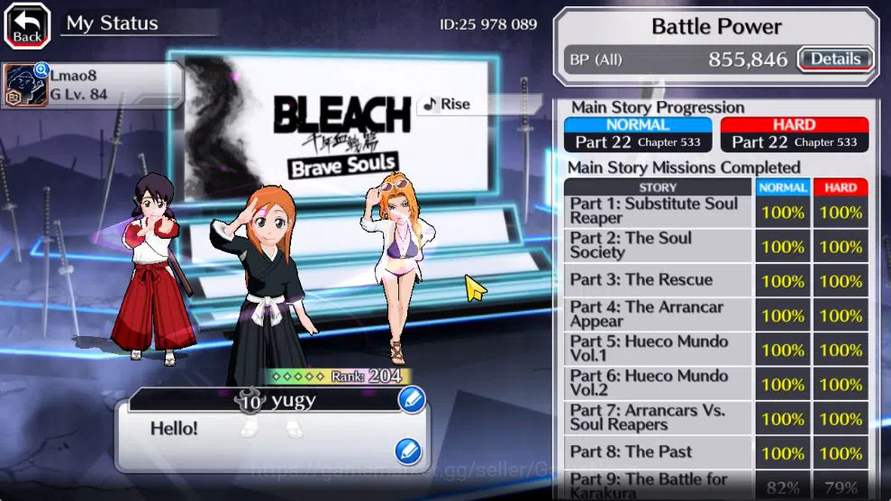 Bleach: Brave Souls Accounts Mid-Tier [GLOBAL]54K Orb|TYBW26[Bambietta,Meninas],Byakuya Renewed,Yoruichi 4
