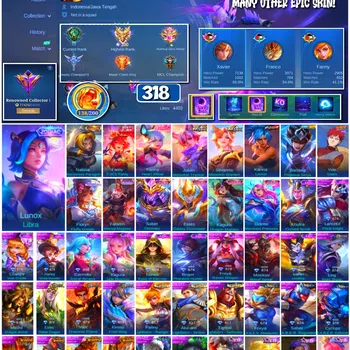 Mobile Legends: Bang Bang Accounts 🔥 #4003 🔥 318 Skins 💎 Renowned Collector I 👑 Mythical Glory ⚔️ Collector Natalia