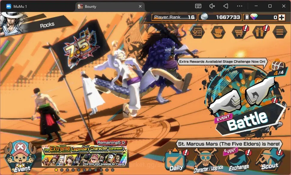 One Piece Bounty Rush Accounts High-End Android |EX 5|PR 16| BOM Kaido, GF MD Luffy, KOP Gol D. Roger, AF Rob Lucci 1