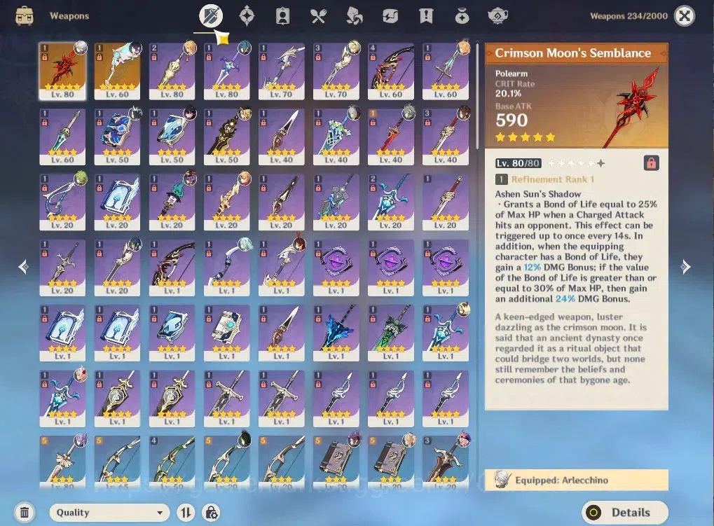 Genshin Impact Accounts ASIA|AR55|7Limited+2(*5WEP)|Arlecchino+sign,Writot image 4