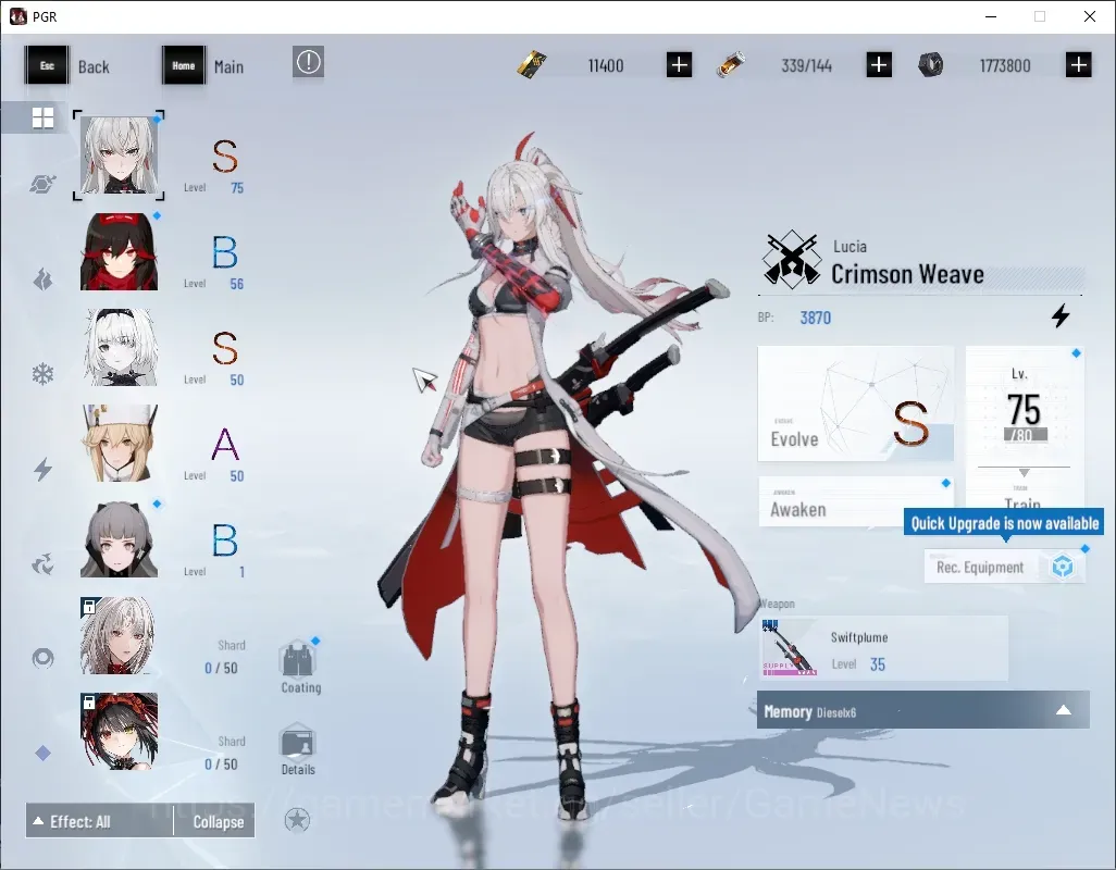 Punishing: Gray Raven Accounts Starter NA|Lv 45|11k BC|S Lucia Crimson Weave & S No 21 Feral|1 S Omniframe & 1 Wp 1
