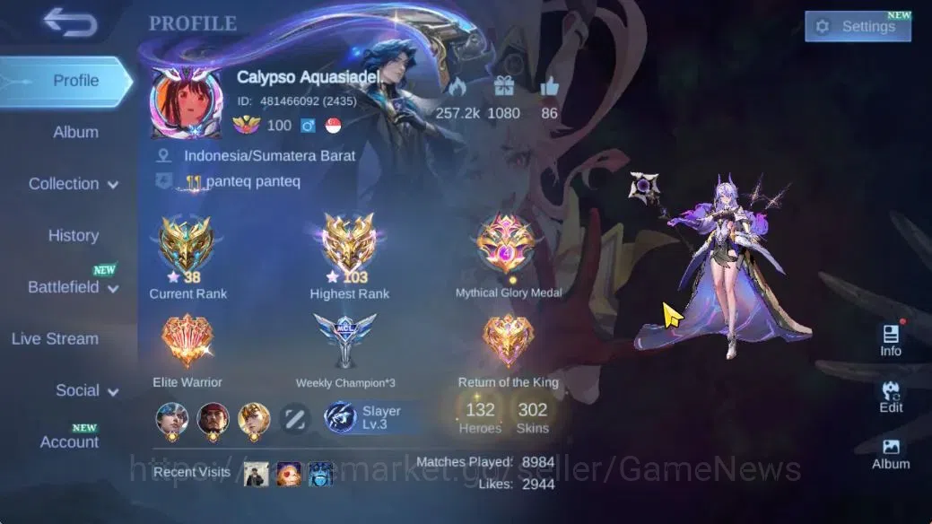 Mobile Legends: Bang Bang Accounts Hero 132|Skin 302|High Immo 103|Aspirant Vexana,Ko image 2