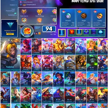 Mobile Legends: Bang Bang Accounts #4561 94 Skins | Natalia Warrioress Paragon (COLLECTOR) | Chang'e Vine Cradle (EPIC