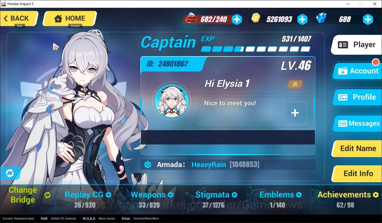 Honkai Impact 3rd Accounts Starter SEA Lvl 46|Starter|1 Full Set|Bronya Silverwing N-EX 4/4,Kiana Hotv,Pardofelis,Raiden 6