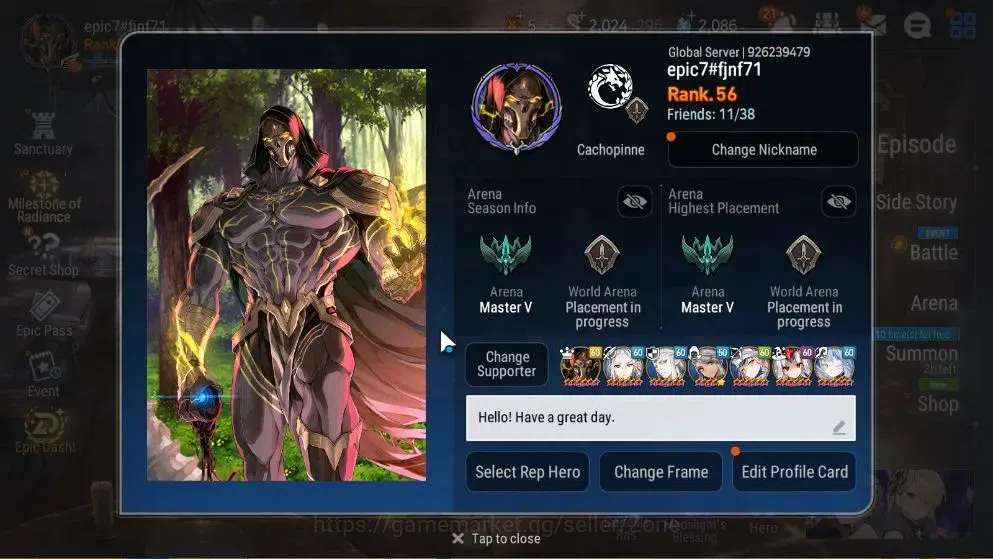 Epic Seven Accounts High-End GLOBAL Unverif|New Era|14 ML(Notos,Salome,Zio,Etc)+Abyss Fumyr,Etc|PoH+Bless ON|Auto W Hunt|2K 2