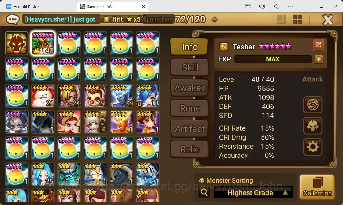 Summoners War: Sky Arena Accounts GLOBAL | NB 5 TESHAR,Starter Gacha 115 12Y+160 11Y image 2