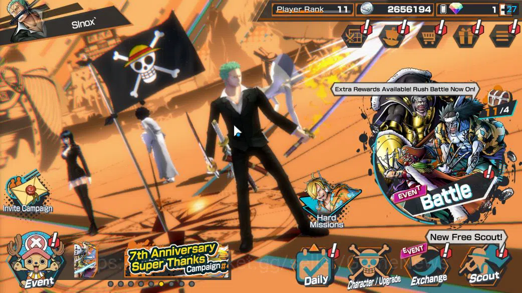 One Piece Bounty Rush Accounts Starter Global|5 EX|BP Kuzan,Onigashima Zoro,Gear5 Luffy,KOP Roger,5Elder Saturn|Rank