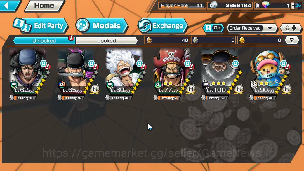 One Piece Bounty Rush Accounts Starter Global|5 EX|BP Kuzan,Onigashima Zoro,Gear5 Luffy,KOP Roger,5Elder Saturn|Rank 3