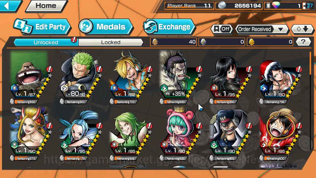One Piece Bounty Rush Accounts Starter Global|5 EX|BP Kuzan,Onigashima Zoro,Gear5 Luffy,KOP Roger,5Elder Saturn|Rank 4