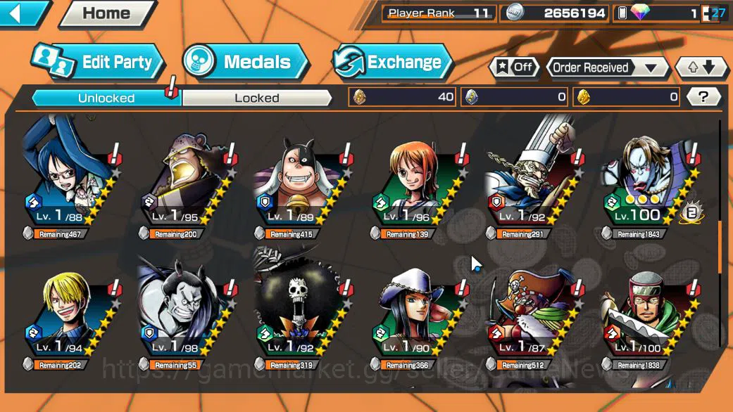 One Piece Bounty Rush Accounts Starter Global|5 EX|BP Kuzan,Onigashima Zoro,Gear5 Luffy,KOP Roger,5Elder Saturn|Rank 6