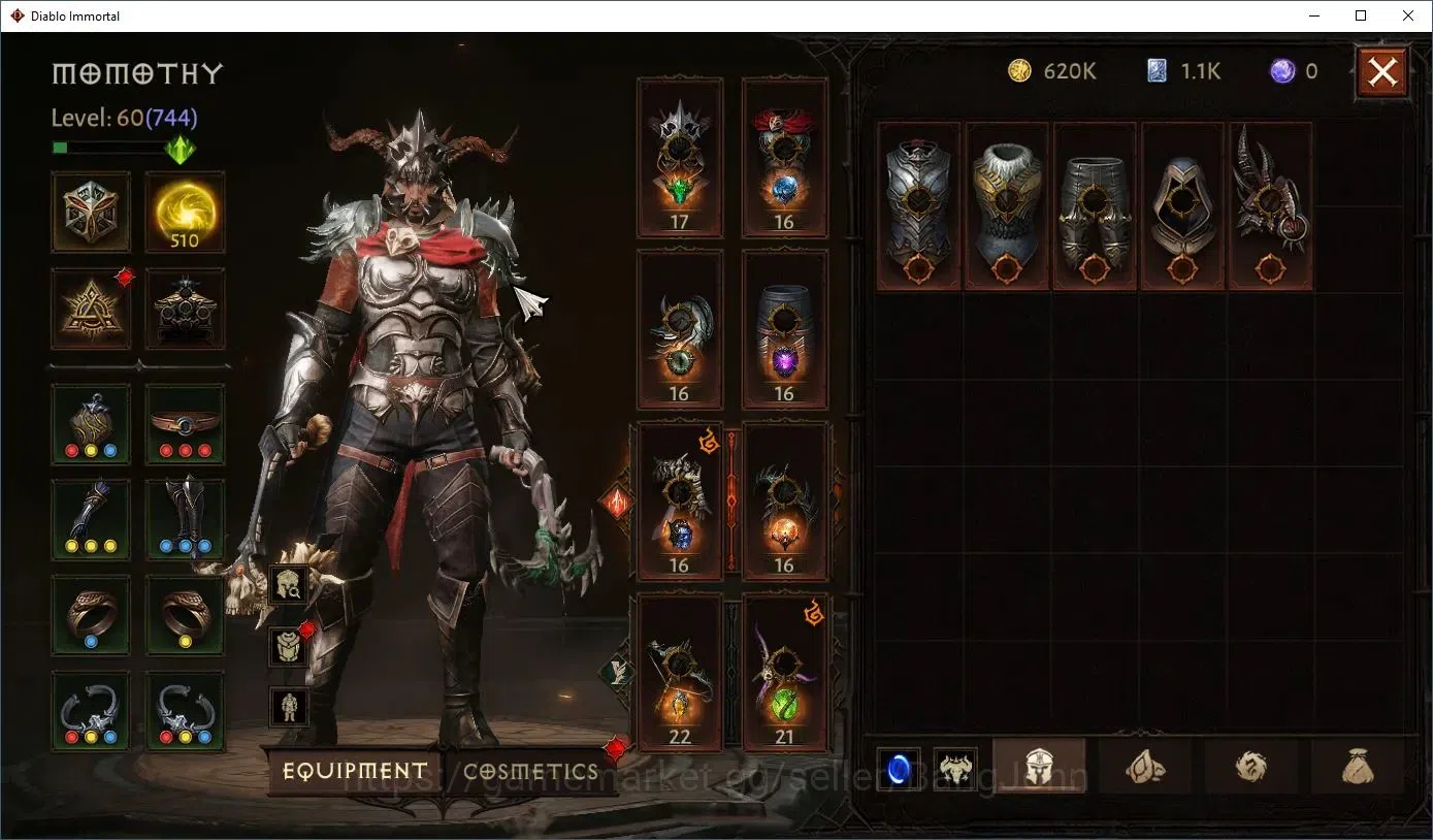 Diablo Immortal Accounts High-End EU - Aranoch |60 (744) Demon Hunter - Vanquisher |CR 41k |Reso 510|L30 (6*) Varog Familiar 11