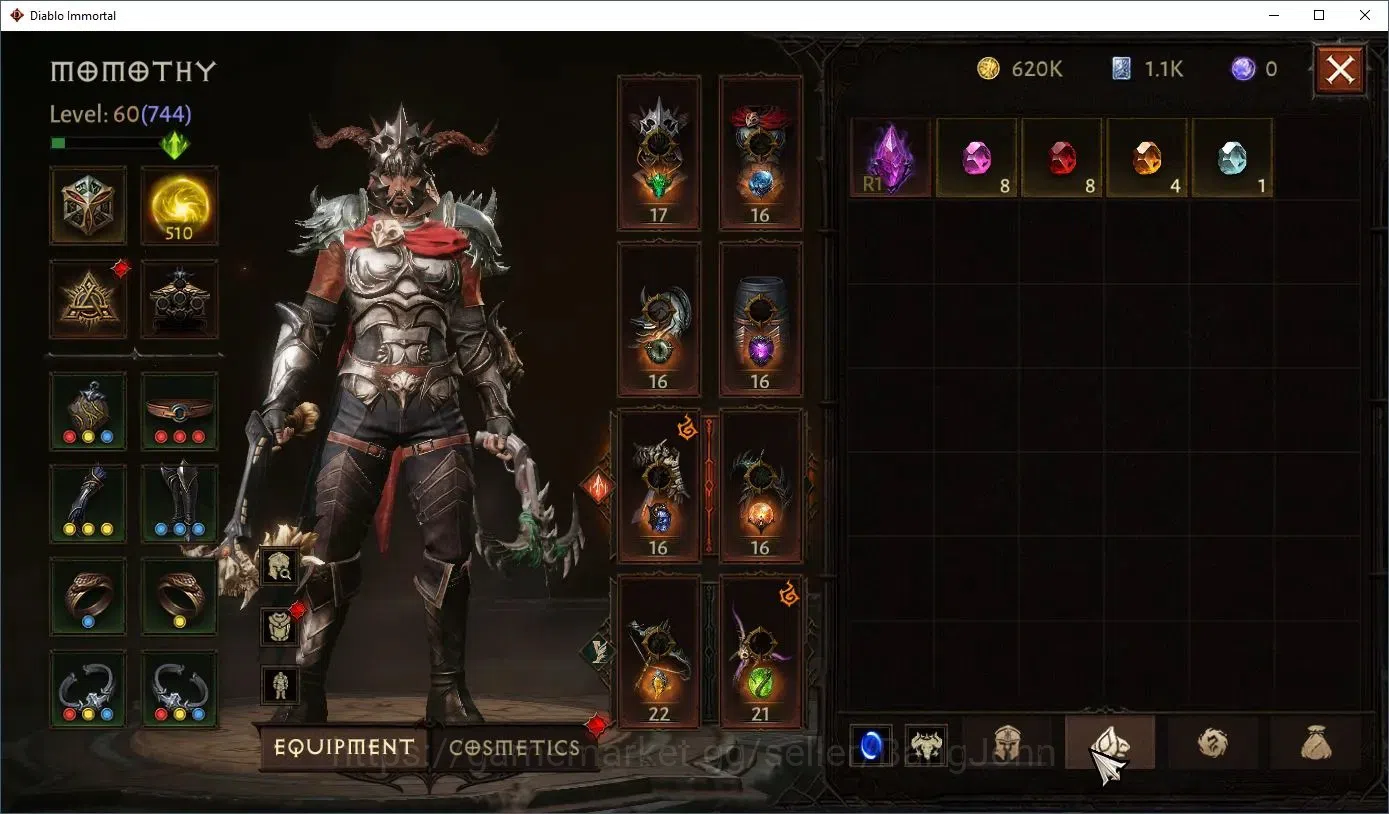 Diablo Immortal Accounts High-End EU - Aranoch |60 (744) Demon Hunter - Vanquisher |CR 41k |Reso 510|L30 (6*) Varog Familiar 12