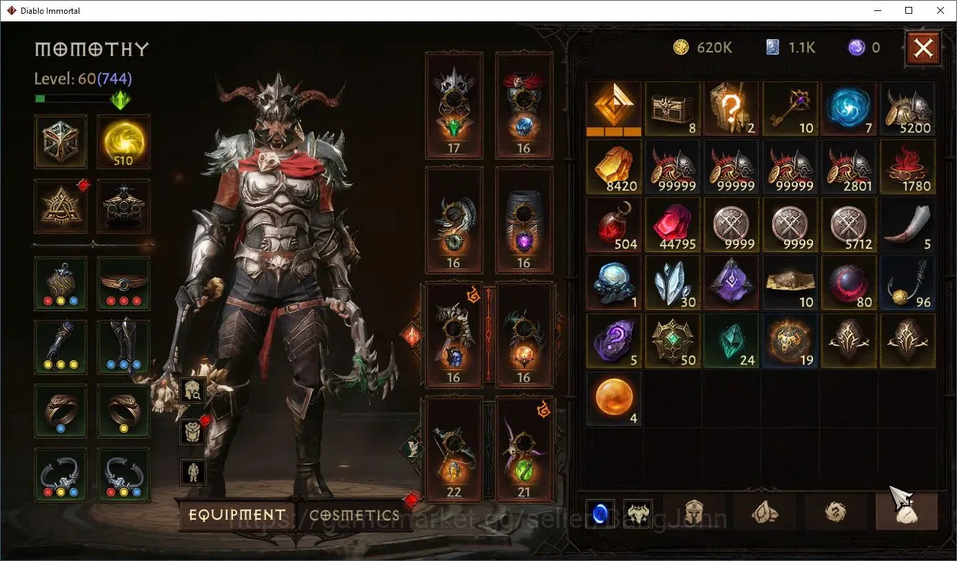 Diablo Immortal Accounts High-End EU - Aranoch |60 (744) Demon Hunter - Vanquisher |CR 41k |Reso 510|L30 (6*) Varog Familiar 14