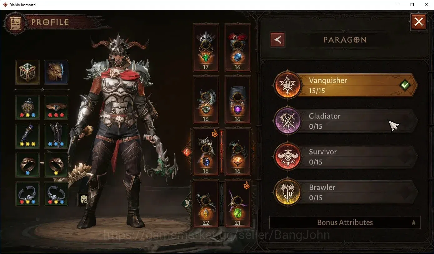 Diablo Immortal Accounts High-End EU - Aranoch |60 (744) Demon Hunter - Vanquisher |CR 41k |Reso 510|L30 (6*) Varog Familiar 2