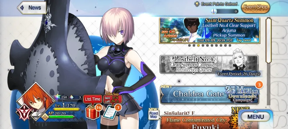 Fate-Grand Order Accounts NA Starter Fuyuki Lvl 1|250 Saint Quartz|1 SSR Servant| ( Koyanskaya of Light ) |32 Golden 1