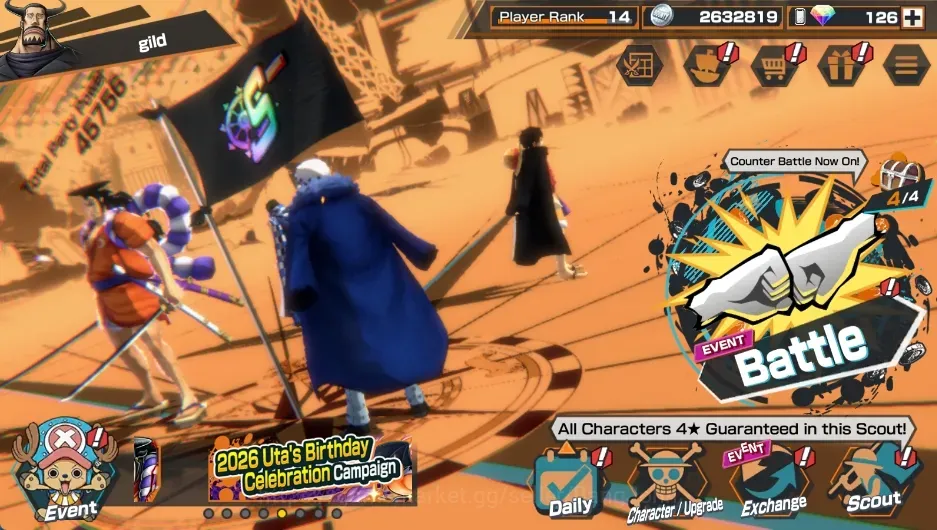 One Piece Bounty Rush Accounts High-End Android |PR 14|4 Ex|2 Max|Law,KozukiOden,Bonney,D.Roger|RD 126|LogBandai CheckSS 1