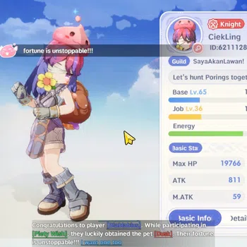 Ragnarok: The New World Accounts Sv Eddga|Unverif|Lvl 65 Knight| Atk 811, Max HP 19766,Etc|2 SSR Pet (Alice & Dawn)|15k Gold