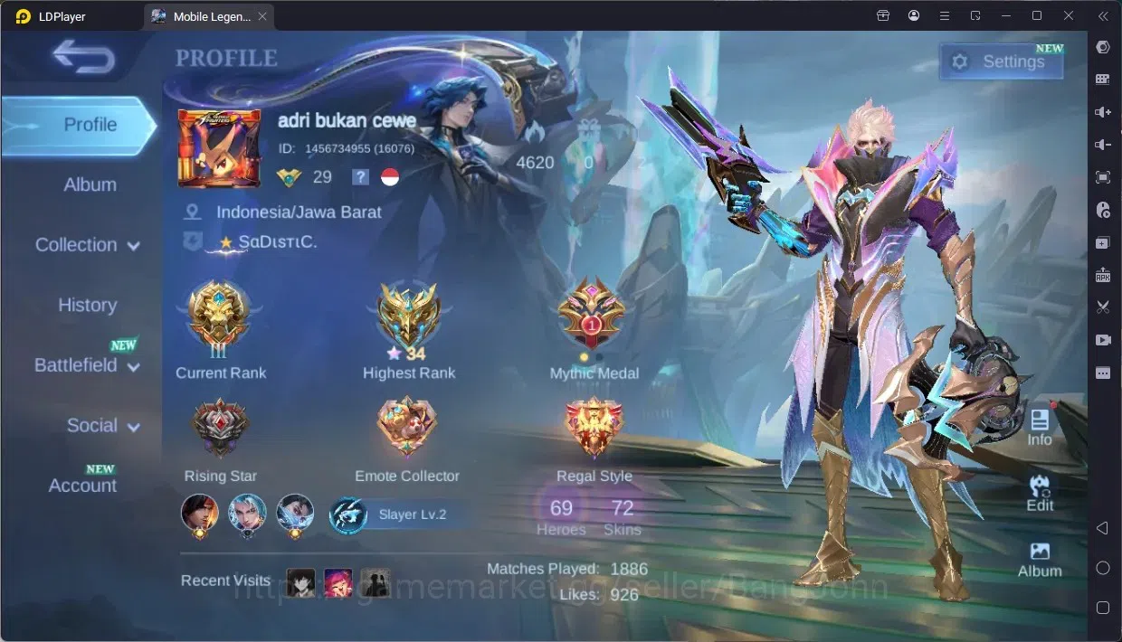 Mobile Legends: Bang Bang Accounts Collector Global |Hero 69|Skin 72|Seasoned|Naruto Vale|M7 Granger|Special 1