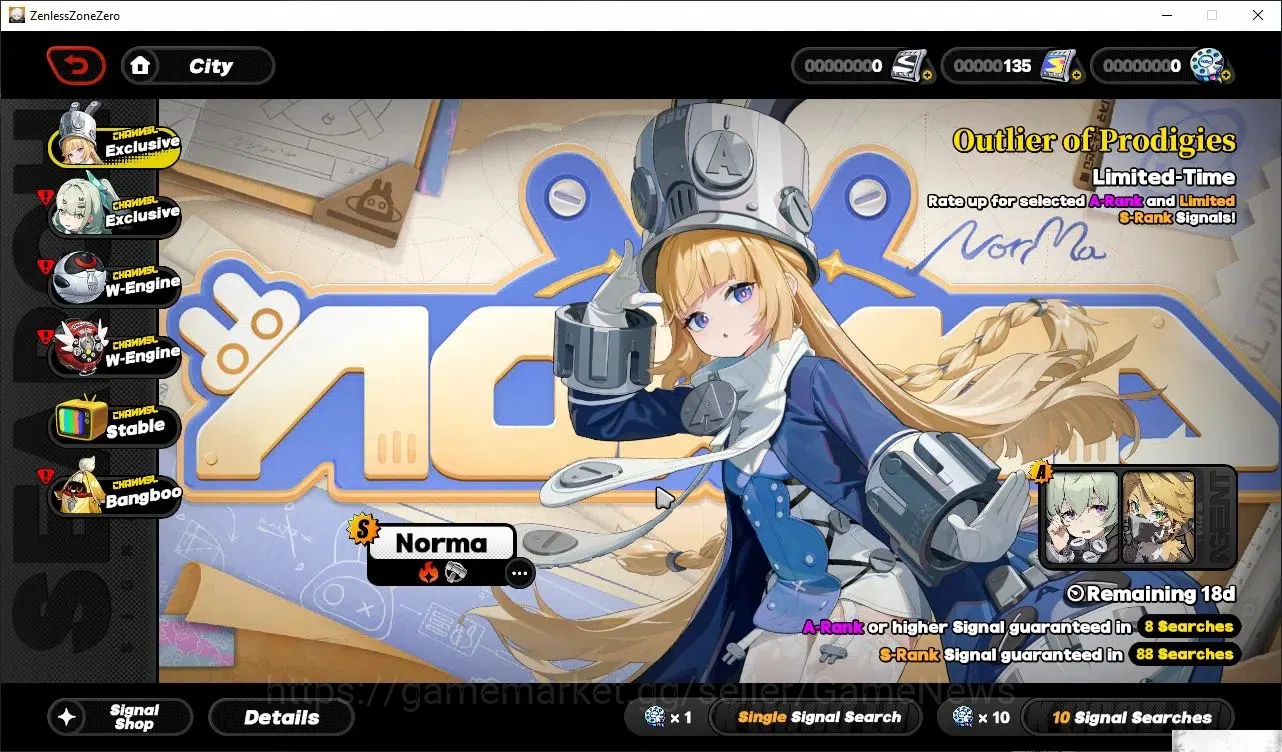 Zenless Zone Zero Accounts Starter ASIA|IK 30|S1 CH2|1 Limited [ Velina Airgid]+2 Standard[Rina,Nekomata]|1S BangBo|MC 16