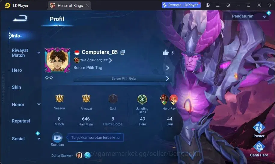Honor of Kings Accounts Global | 49H 44S | Legend Musashi, Legend Lady Sun image 13