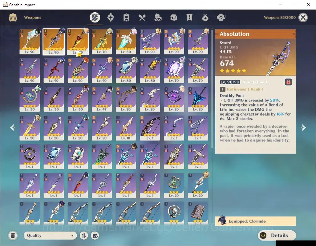 Genshin Impact Accounts ASIA|AR 57|6 Limited + 5 (*5Weapon)|ClorindeC3+Sig image 12
