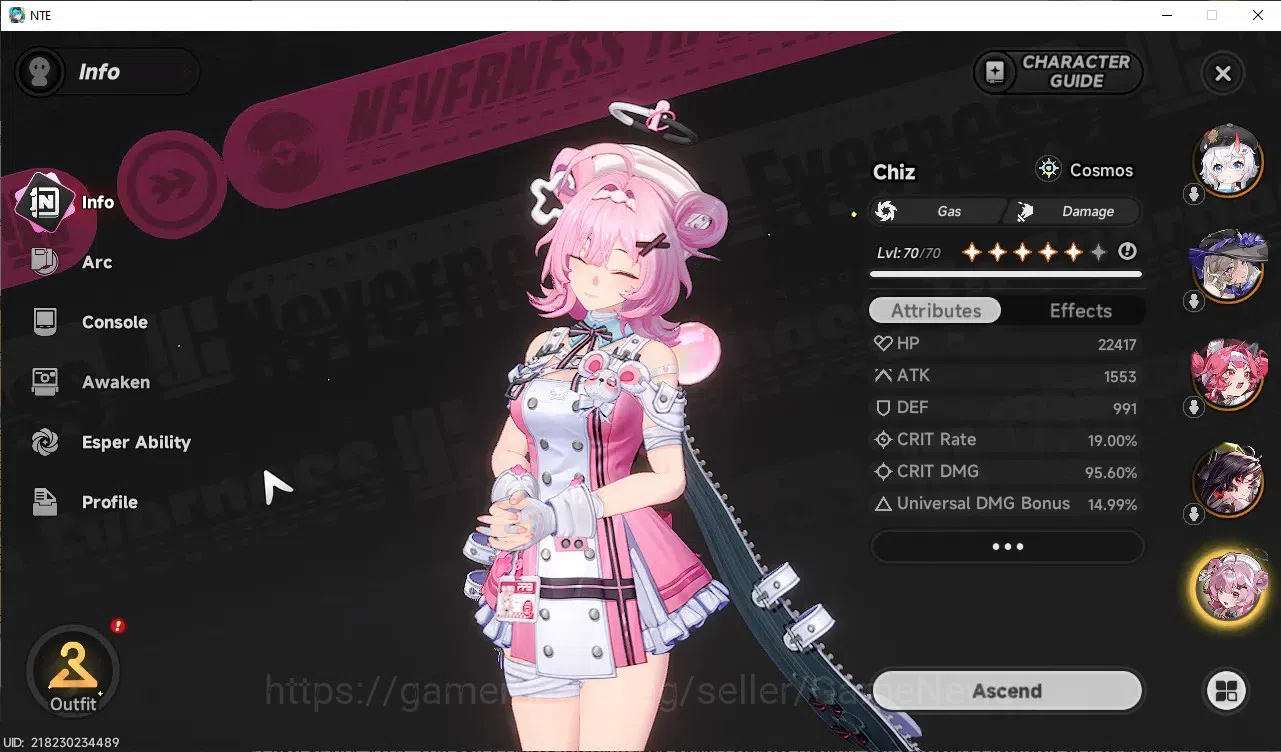Neverness to Everness Accounts Global SEA|HL 47|TL 37|8 SSR 3 Limited [Nanally+Outfit,Shinku,Hotori]|1 SSR 10