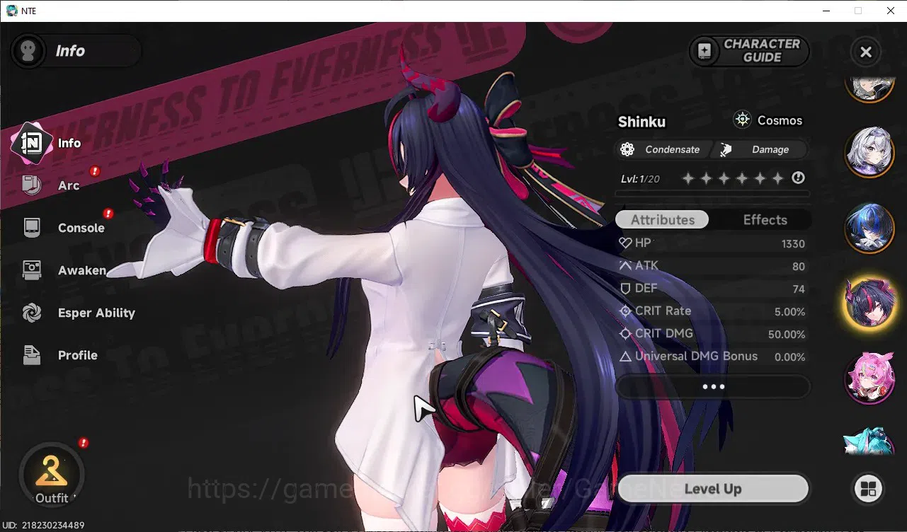 Neverness to Everness Accounts Global SEA|HL 47|TL 37|8 SSR 3 Limited [Nanally+Outfit,Shinku,Hotori]|1 SSR 3