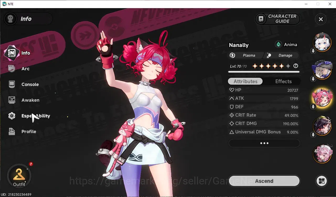 Neverness to Everness Accounts Global SEA|HL 47|TL 37|8 SSR 3 Limited [Nanally+Outfit,Shinku,Hotori]|1 SSR 4