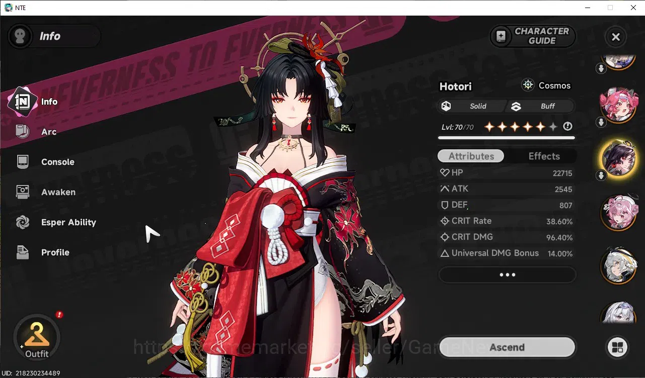 Neverness to Everness Accounts Global SEA|HL 47|TL 37|8 SSR 3 Limited [Nanally+Outfit,Shinku,Hotori]|1 SSR 6