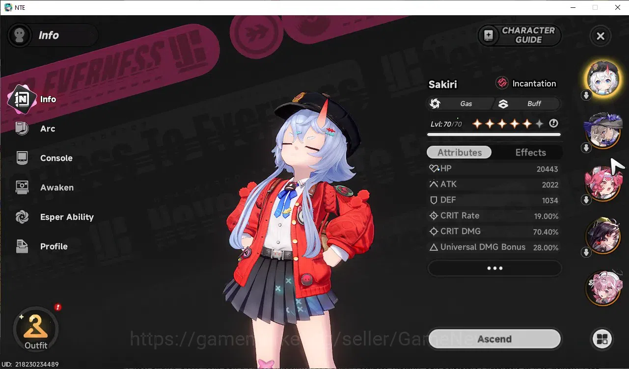 Neverness to Everness Accounts Global SEA|HL 47|TL 37|8 SSR 3 Limited [Nanally+Outfit,Shinku,Hotori]|1 SSR 7